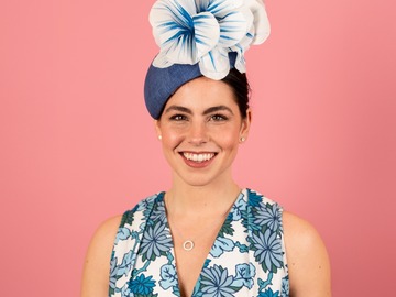 For Sale: Eleanor Beret in Straw with Silk Poppies in Blue