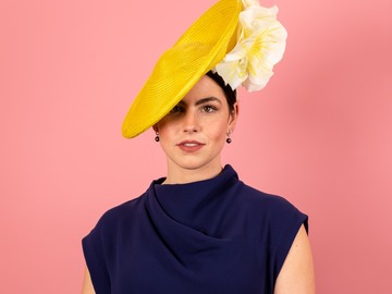 For Sale: Monique Saucer in Textured Straw Silk Poppy Flower Trim in Y