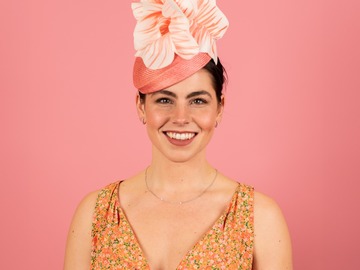 For Sale: Patricia Beret in Straw with Silk Poppy Flowers in Pink Cora