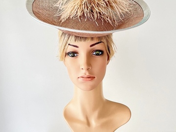 For Sale: Beige Wedding Hat with Ostrich Feathers