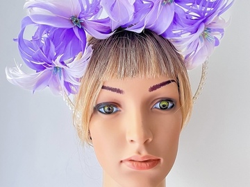 For Sale: Lavender and Lilac Feathers with Pearls