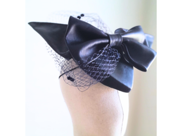 For Sale: NAVY BLUE LEATHER CROWN WITH BOW & VEILING