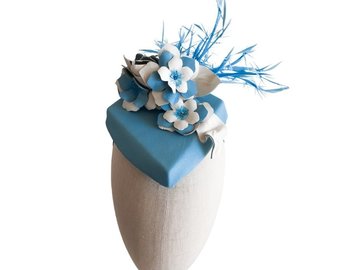 For Sale: Sky Blue and Ivory Flower and Biot Leather Percher Headpiece