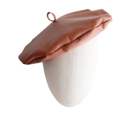 Tan Brown Leather Ladies Beret Hat