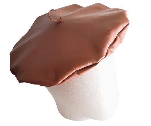 Tan Brown Leather Ladies Beret Hat