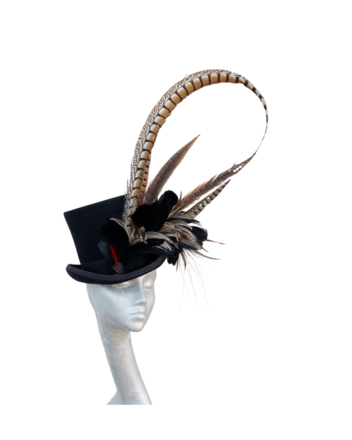 Caberet - Black wool Top Hat with feather detail