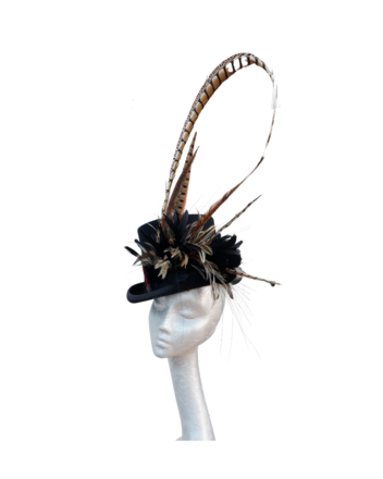 Caberet - Black wool Top Hat with feather detail