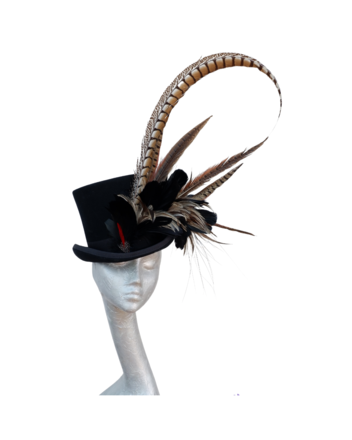 Caberet - Black wool Top Hat with feather detail