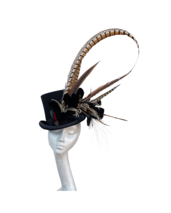 Caberet - Black wool Top Hat with feather detail
