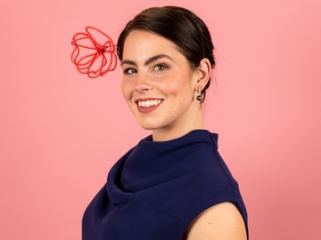 For Sale: Kimberly Headband with Floating Wire Peony Flower in Red