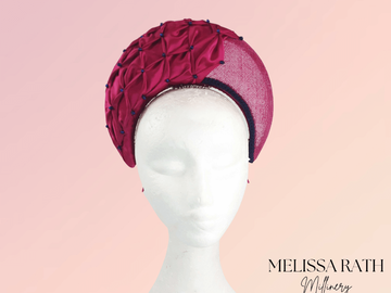 For Sale: Pink Sinamay Smocked Blocked Crown