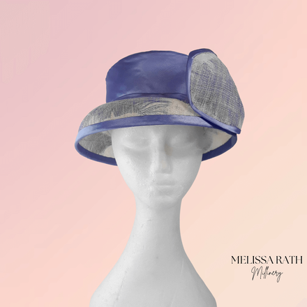 Blue and White Feather Picture Hat