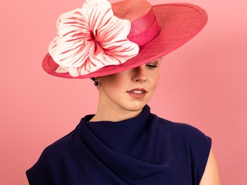 For Sale: Lola Straw Boater with Silk Poppy Flowers in Pink