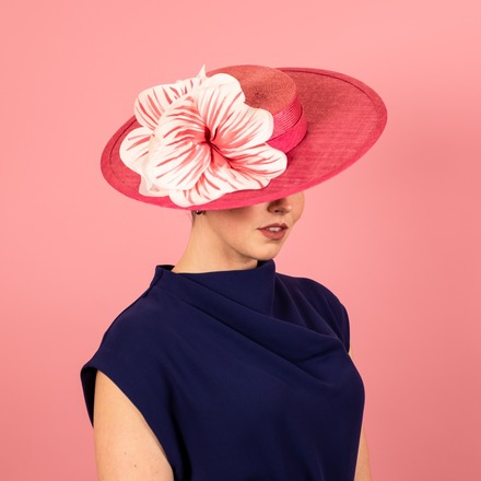 Lola Straw Boater with Silk Poppy Flowers in Pink
