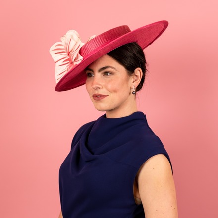 Lola Straw Boater with Silk Poppy Flowers in Pink