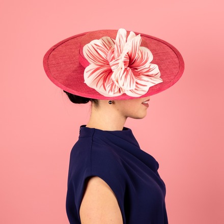 Lola Straw Boater with Silk Poppy Flowers in Pink