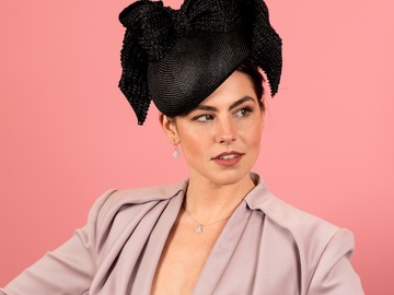 For Sale: Ovens Straw Beret with Texture Draped Bow in Black