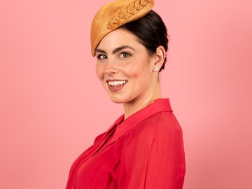 For Sale: Sophie Beret in Textured Straw Trim in Gold