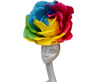 For Sale: Lizzy - Giant oversized 50cm Rainbow rose fascinator with Ye