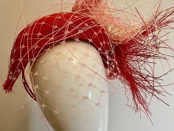 For Sale: Pink / Red Straw bandeau with spritz flowers 