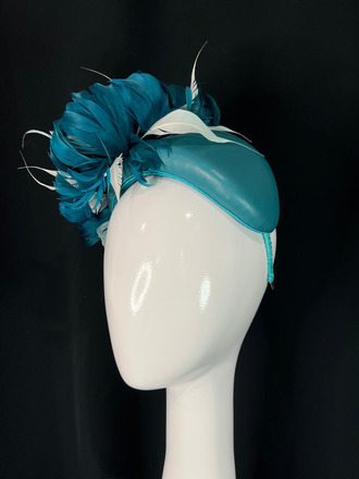Teal Peony Wide Leather Headband