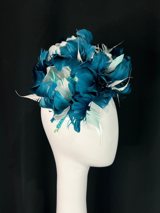Teal Peony Wide Leather Headband