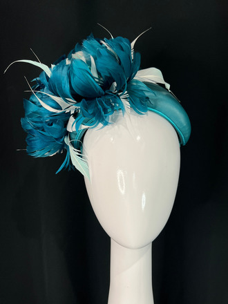 Teal Peony Wide Leather Headband