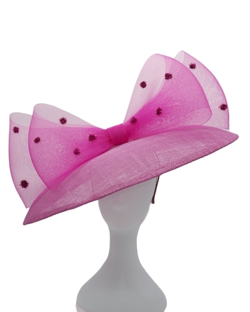 Pom pom bow wide brimmed hat