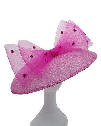 Pom pom bow wide brimmed hat