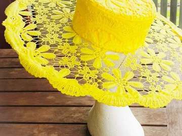 For Sale: Big yellow lace boater hat