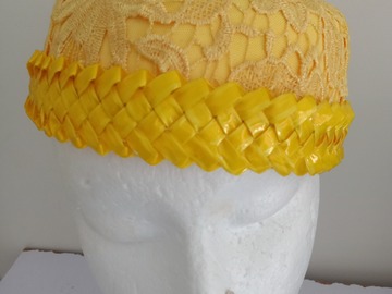For Sale: Bright yellow lace pillbox hat