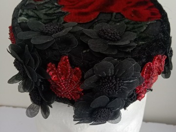 For Sale: Black velvet pillbox with roses