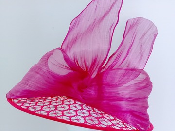 For Sale: Pink Big Brim Hat with Large Silk Abaca Bow