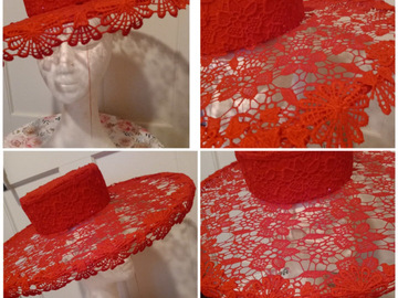 For Rent: Red wide brim lace boater hat