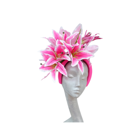 Stargazer- Pink & white Lily Headband Fascinator - Millinery
