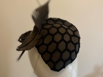 For Sale: Grey felt percher with black lace overlay