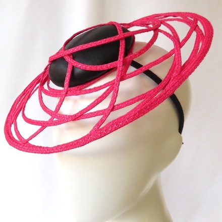 Black Leather & Pink Wire Mini Boater