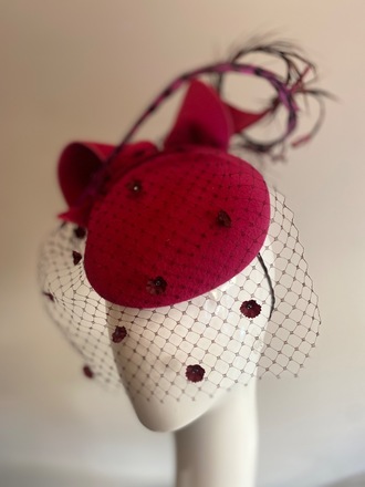 Pink fur felt mini beret with swirls