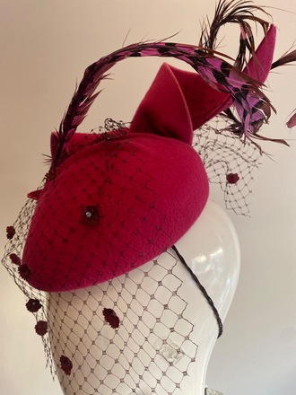 Pink fur felt mini beret with swirls