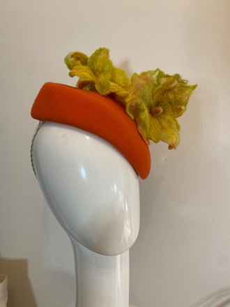 Orange wool felt percher with hand felted flowers
