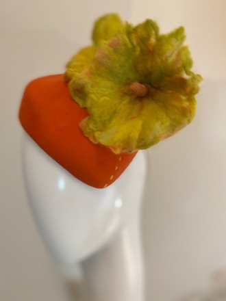 Orange wool felt percher with hand felted flowers