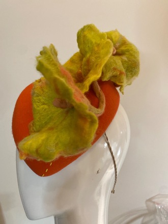 Orange wool felt percher with hand felted flowers
