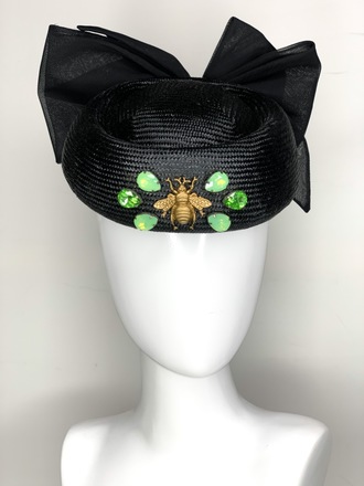 Black & Green pillbox hat with large bow