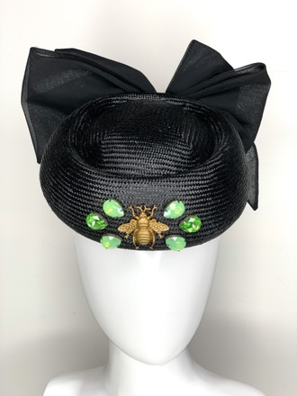 Black & Green pillbox hat with large bow