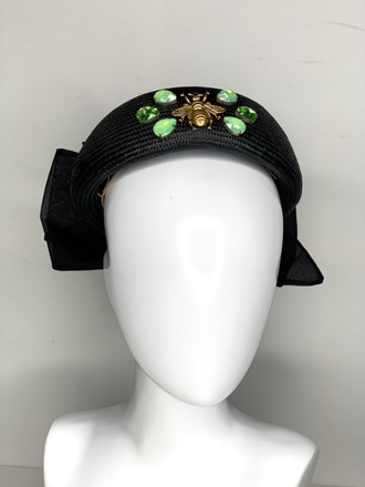 Black & Green pillbox hat with large bow
