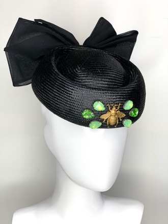 Black & Green pillbox hat with large bow