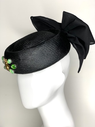 Black & Green pillbox hat with large bow