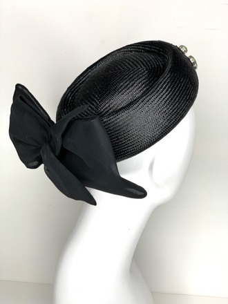 Black & Green pillbox hat with large bow