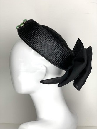 Black & Green pillbox hat with large bow