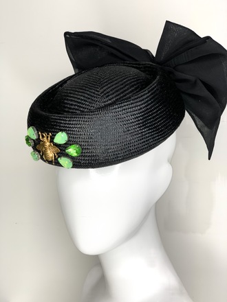 Black & Green pillbox hat with large bow